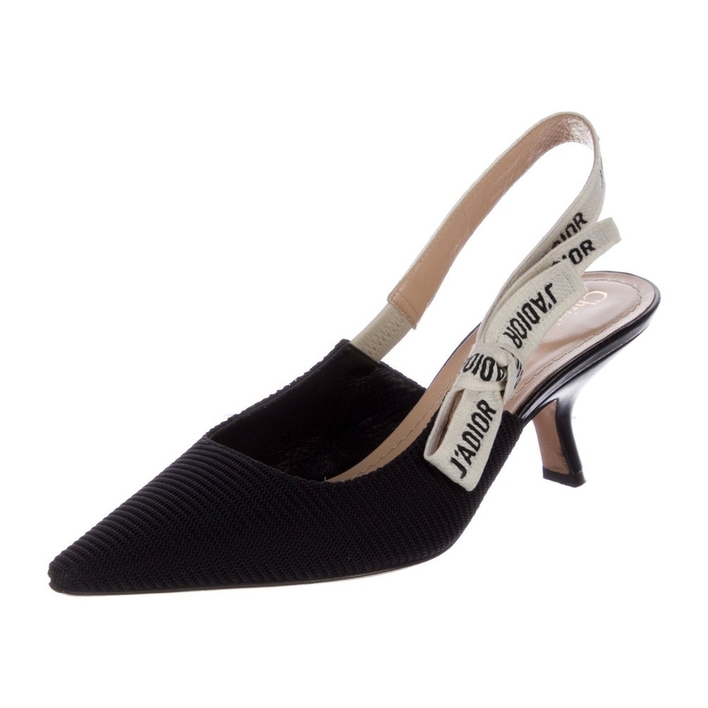 Dior J'adior Black Pointed Slingback Kitten Heel with Branded Ribbon